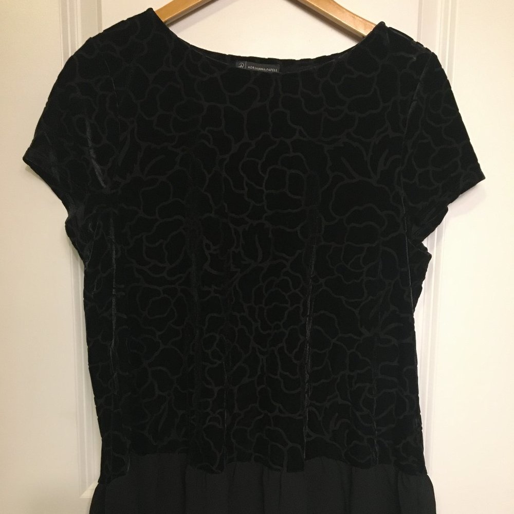 NWT Adrianna Papell Black Velvet Burnout Blouse L